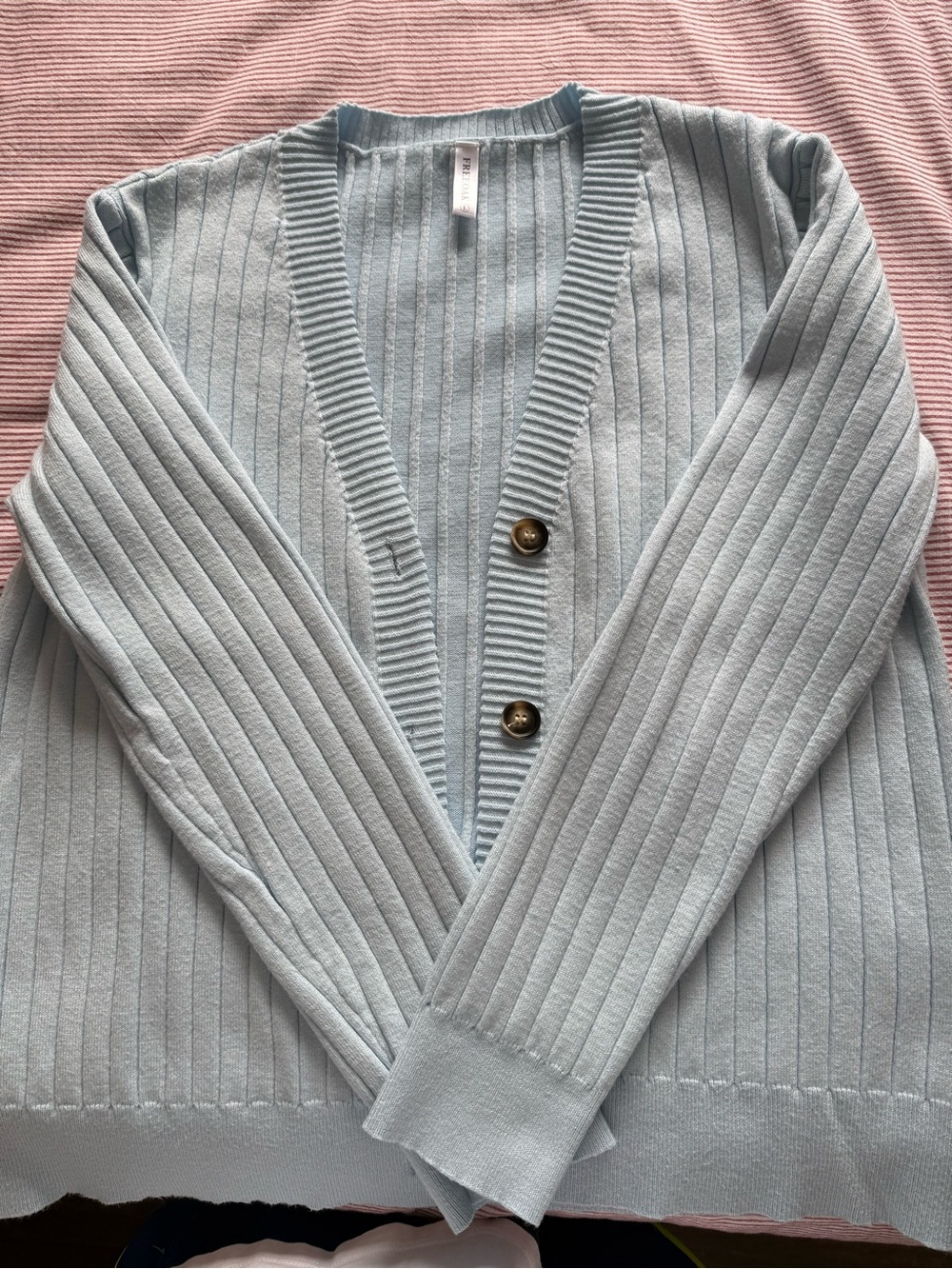 Women's Light Blue Ribbed V-Neck Button Cardigan